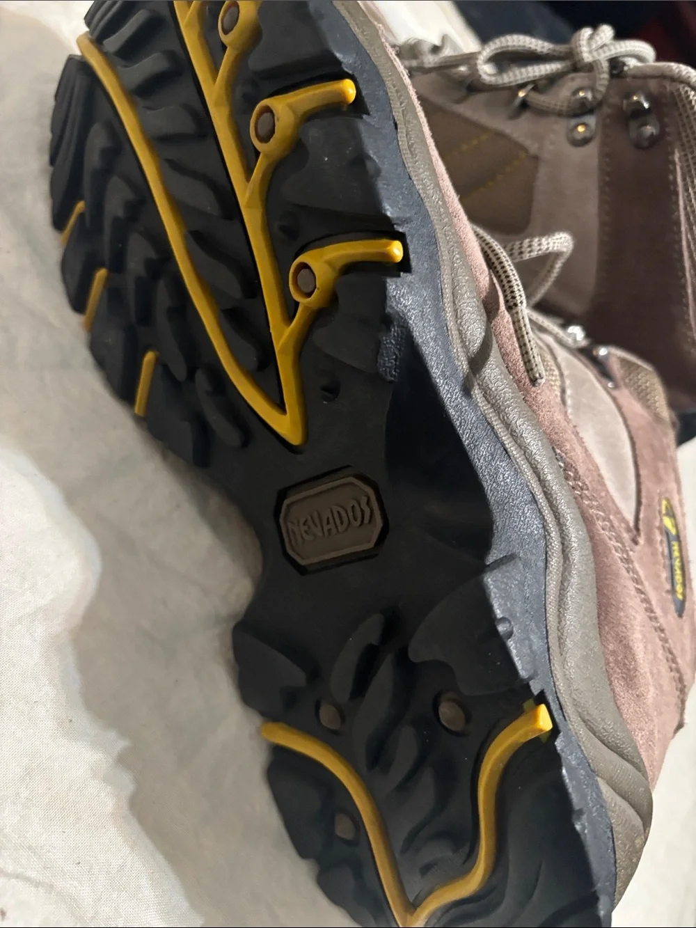 Men's Taupe Suede Hiking Boots with Yellow Trim